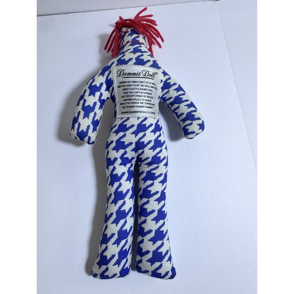 Dammit Doll Stress Relief Plush Toy Blue White Houndstooth Red Hair Excellent